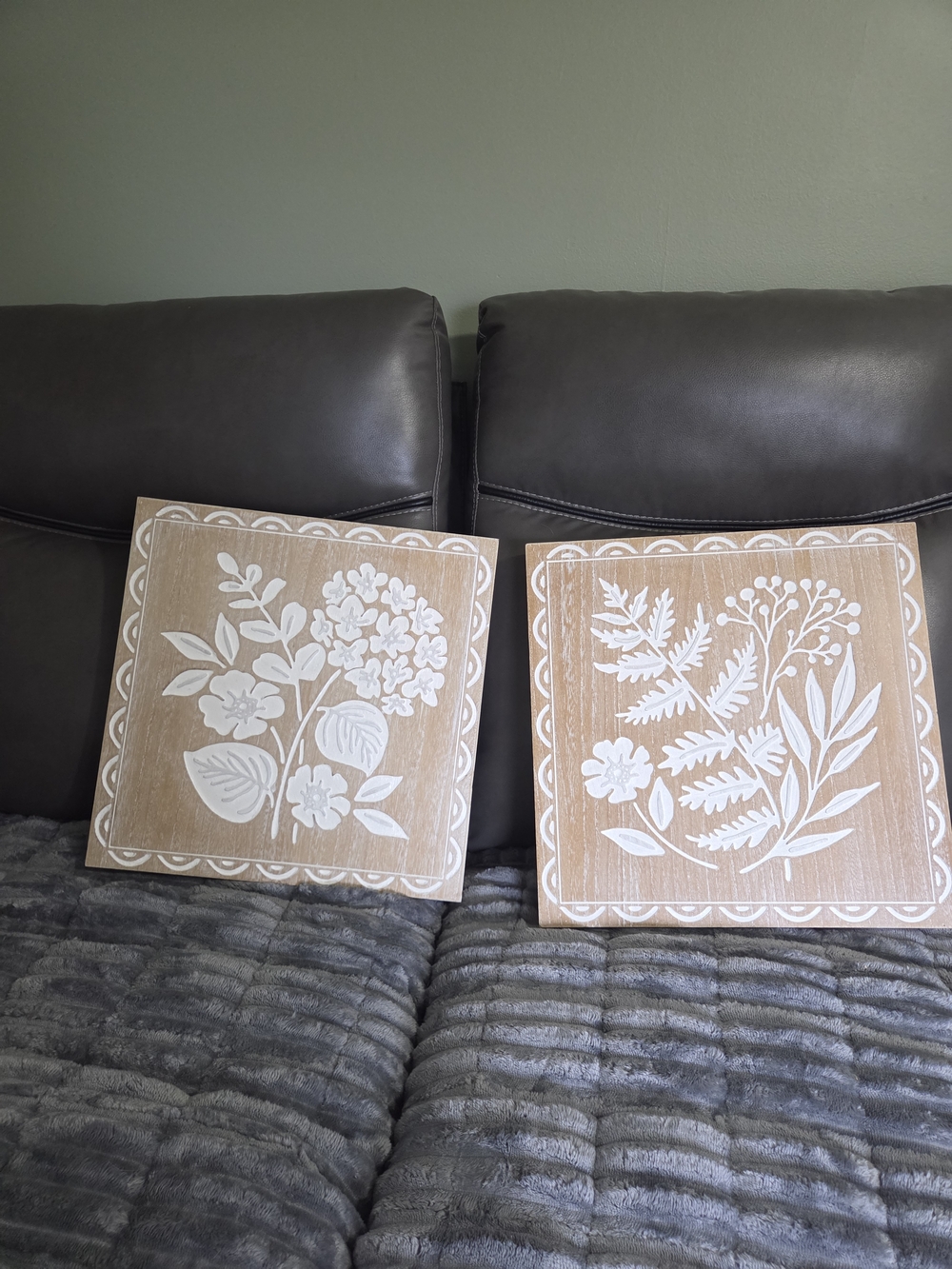 Neutral Wood Floral Wall Art Set - White Botanical Prints